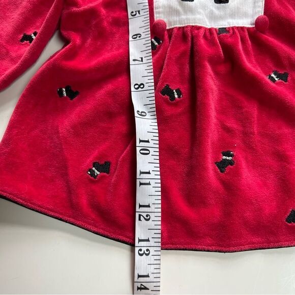 TWO Vintage 1990s Red Velvet Baby Dresses Lacey Floral Schnauzer Dog with Hat - Picture 12 of 13